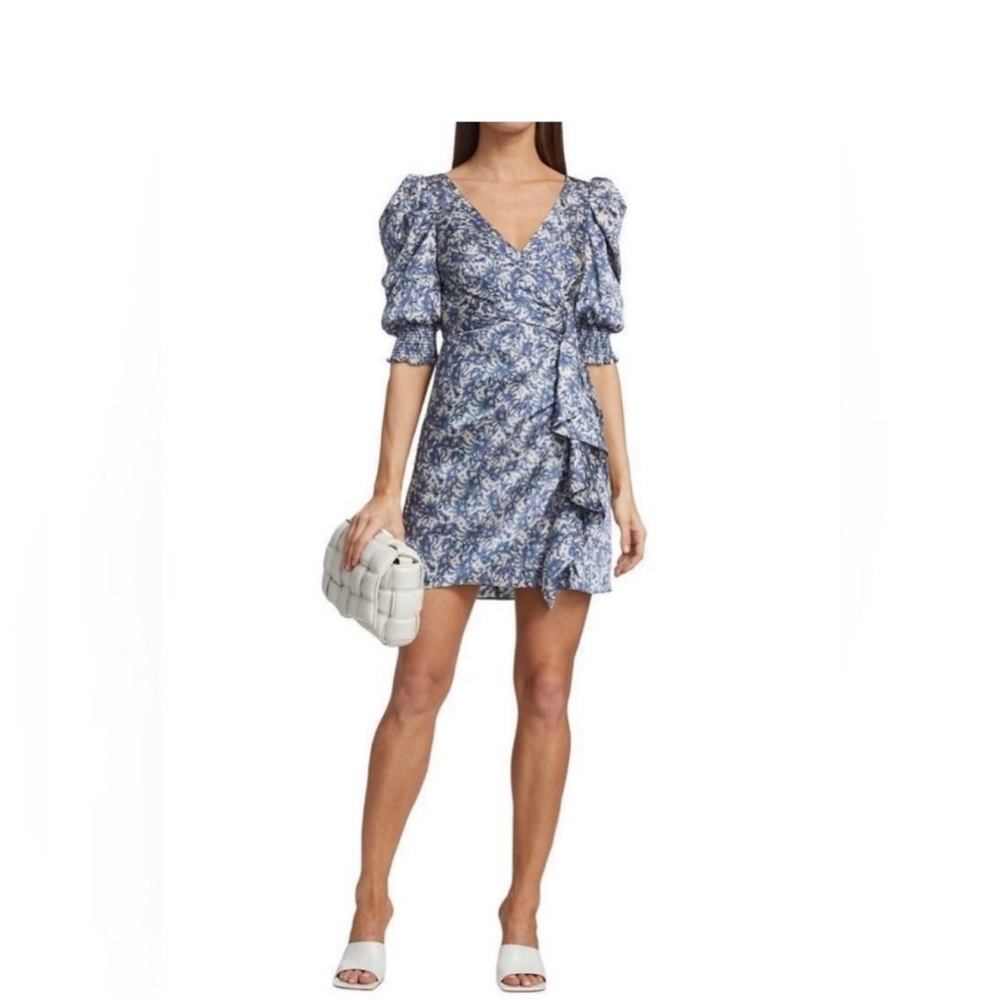 cinq a sept Blue Floral Puff-Sleeve Midi Dress - Picture 3 of 16